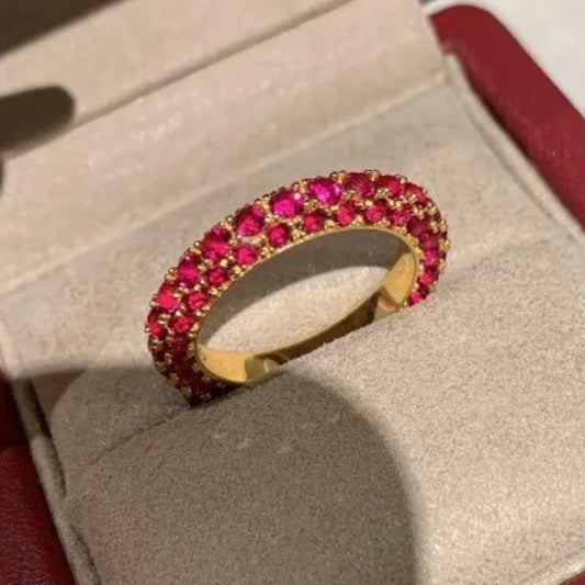 Vintage Gold & Shiny Charm Retro Red Ring-Ariette Jewelry