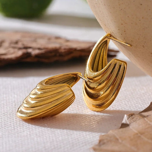 Vintage Gold Geometric Stripe Earrings-Ariette Jewelry
