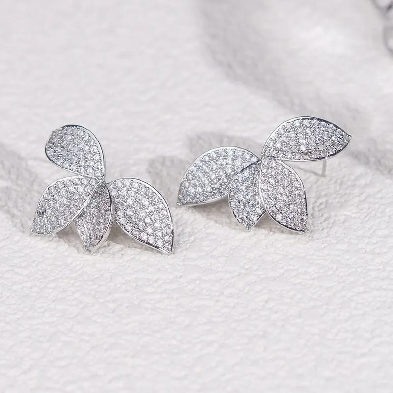 Vintage Crystal Leaf Stud Earrings-Ariette Jewelry