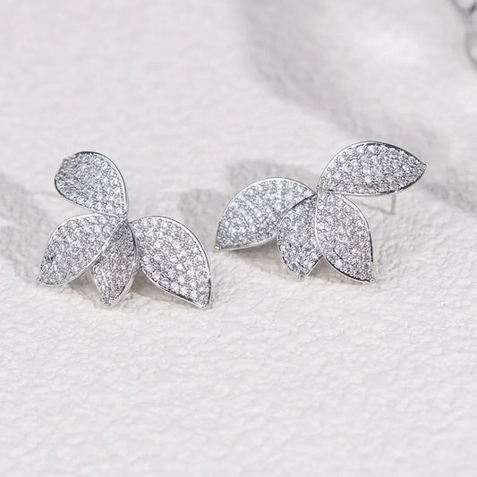 Vintage Crystal Leaf Stud Earrings-Ariette Jewelry