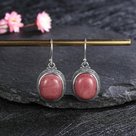 Vintage Silver Pink Stone Earrings-Ariette Jewelry