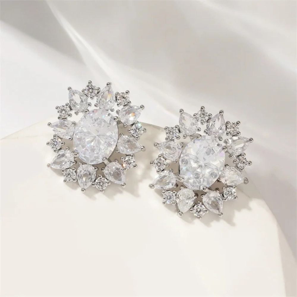 Vintage Silver Crystal Stud Earrings-Ariette Jewelry