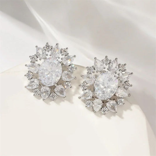 Vintage Silver Crystal Stud Earrings-Ariette Jewelry