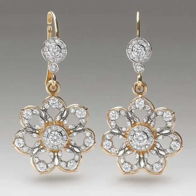 Vintage Crystal Flower Mandala Earrings-Ariette Jewelry