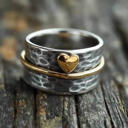 Vintage Golden Heart Line Silvered Ring-Ariette Jewelry
