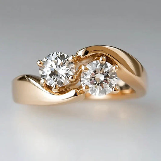 Vintage Wavy Zirconia Gold Ring-Ariette Jewelry